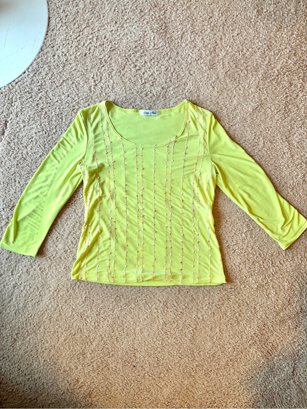 Vintage Made in USA Y2K Lime Green Embroidered Long Sleeve Top